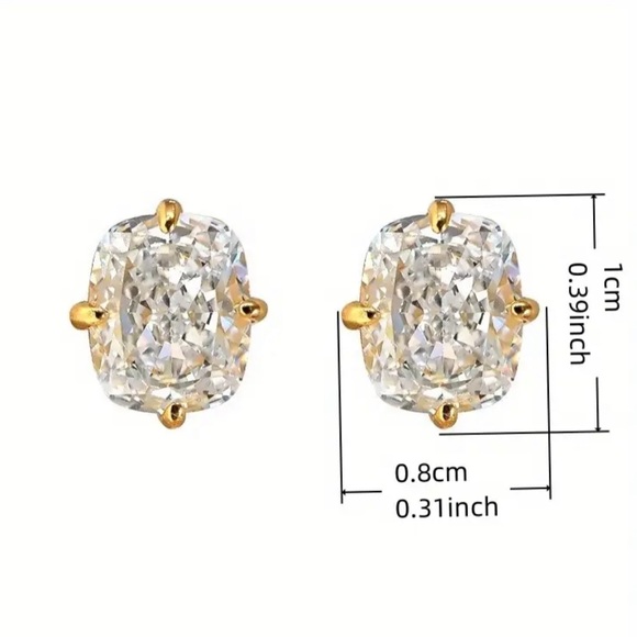 Stunning Radiant Cut Lab-Created Diamond Stud Earrings | NWT - Gold - Picture 4 of 6